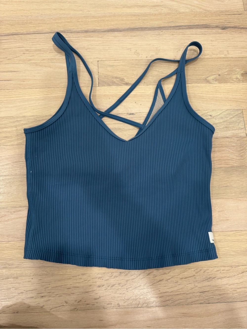 Vuori Teal Ribbed V-Neck Camisole with Crisscross Back